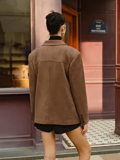 COMMENSE Suede Button Lapel Blazer* Outerwear|Blazers