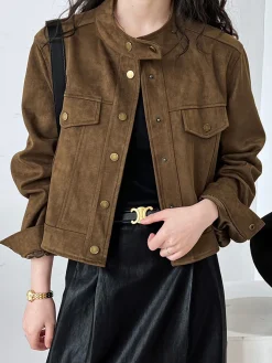 COMMENSE Suede Button Short Jacket* Outerwear|Jackets