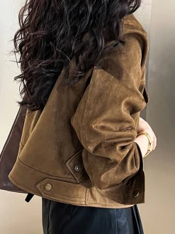 COMMENSE Suede Button Short Jacket* Outerwear|Jackets