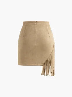 COMMENSE Suede Irregular Tassel Mini Skirt* Bottoms