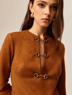 COMMENSE Suede Metal-Detail Short Dress* Casual Dresses|Work Dresses