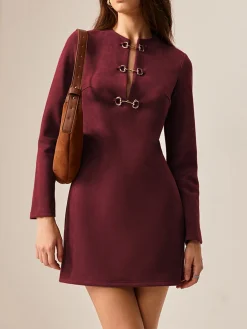 COMMENSE Suede Metal-Detail Short Dress* Casual Dresses|Work Dresses
