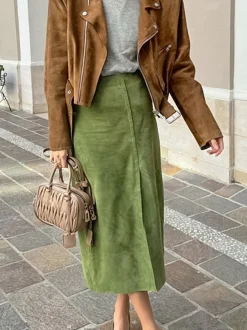 COMMENSE Suede Slit Zipper Skirt* Skirts|Bottoms
