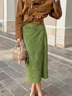 COMMENSE Suede Slit Zipper Skirt* Skirts|Bottoms