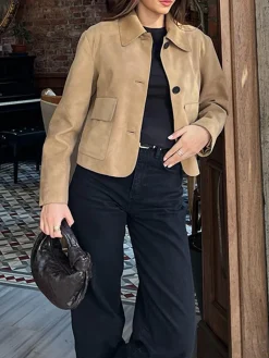 COMMENSE Suede Soft Button Lapel Jacket* Outerwear|Jackets