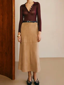 COMMENSE Suede Straight Skirt Without Belt* Skirts|Bottoms