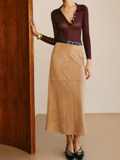 COMMENSE Suede Straight Skirt Without Belt* Skirts|Bottoms