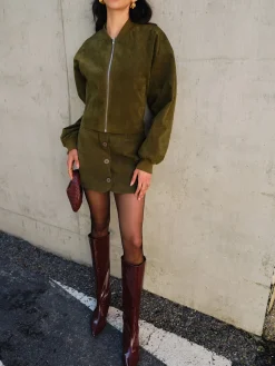 COMMENSE Suede Zipper Short Jacket* Outerwear|Jackets
