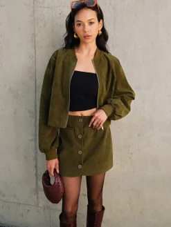 COMMENSE Suede Zipper Short Jacket* Outerwear|Jackets