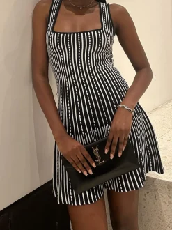 COMMENSE Summer Contrast Trim Striped Short Dress* Black Dresses|Casual Dresses