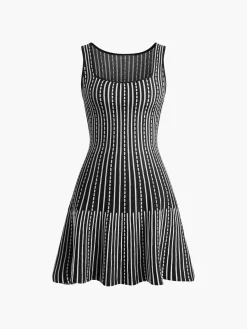 COMMENSE Summer Contrast Trim Striped Short Dress* Black Dresses|Casual Dresses