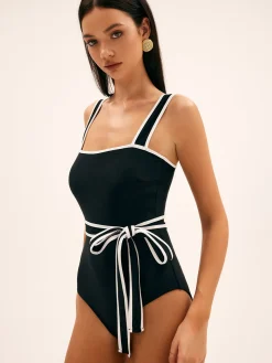 COMMENSE Sunbeam Contrast Belted One Piece Swimsuit* Swimwear|Tops