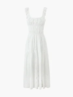 COMMENSE Sundrenched Cotton Eyelet Embroidered Long Dress* White Dresses|Casual Dresses