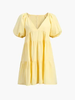 COMMENSE Sunshine Zippered Plunge Skater Short Dress* Casual Dresses|Vacation Dresses