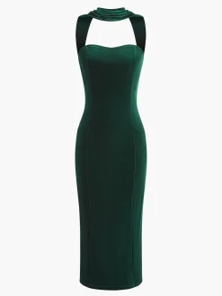 COMMENSE Sweetheart Backless Velvet Dress* Cocktail & Party Dresses|Midi Dresses