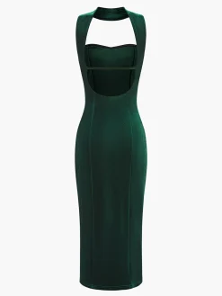 COMMENSE Sweetheart Backless Velvet Dress* Cocktail & Party Dresses|Midi Dresses