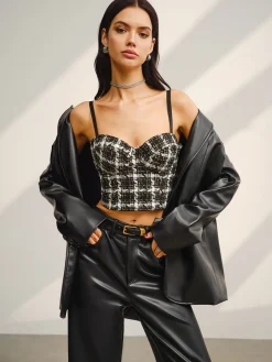 COMMENSE Sweetheart Checked Crop Cami Top* Crop Tops|Tank Tops & Camis