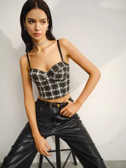 COMMENSE Sweetheart Checked Crop Cami Top* Crop Tops|Tank Tops & Camis