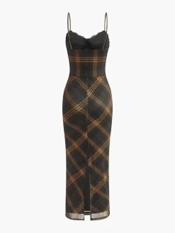 COMMENSE Sweetheart Checked Tulle Cami Dress* Dresses