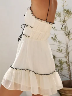 COMMENSE Sweetheart Flowy Tie-Front Short Dress* White Dresses|Casual Dresses