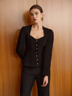 COMMENSE Sweetheart Neckline Slim Blouse* Blouses & Shirts|Tops
