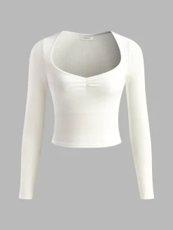 COMMENSE Sweetheart Ribbed Long Sleeve T-Shirt* Tops
