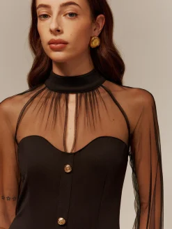 COMMENSE Sweetheart Sheer-Detail Slim Dress* Cocktail & Party Dresses|Short Dresses