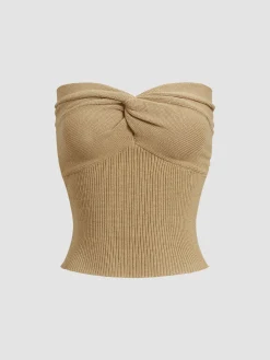 COMMENSE Sweetheart Twist Ribbed Crop Tube Strapless Top* Sweater Tops|Sweaters & Cardigans