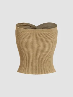 COMMENSE Sweetheart Twist Ribbed Crop Tube Strapless Top* Sweater Tops|Sweaters & Cardigans