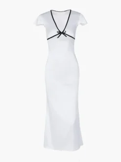 COMMENSE Sweetie Contrast Trim Midi Dress* White Dresses|Casual Dresses