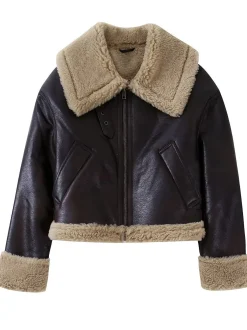 COMMENSE Teddy Faux Leather Zipper Jacket* Outerwear|Jackets