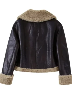 COMMENSE Teddy Faux Leather Zipper Jacket* Outerwear|Jackets