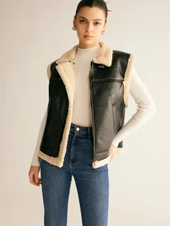 COMMENSE Teddy Lined PU Leather Vest* Outerwear|Vests