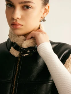 COMMENSE Teddy Lined PU Leather Vest* Outerwear|Vests