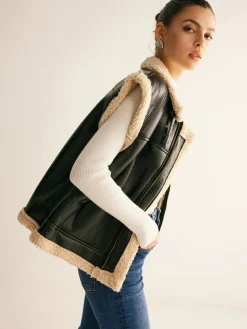 COMMENSE Teddy Lined PU Leather Vest* Outerwear|Vests