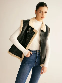 COMMENSE Teddy Lined PU Leather Vest* Outerwear|Vests