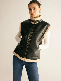 COMMENSE Teddy Lined PU Leather Vest* Outerwear|Vests