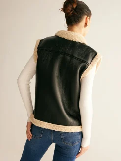 COMMENSE Teddy Lined PU Leather Vest* Outerwear|Vests