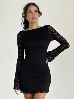 COMMENSE Textured Lace Short Dress* Casual Dresses|Work Dresses
