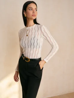 COMMENSE Textured Semi-Sheer Slim T-Shirt* Tops