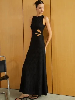 COMMENSE Textured Sleeveless Cutout Long Dress* Black Dresses|Casual Dresses