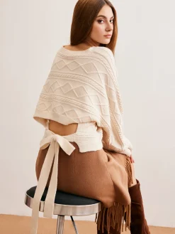 COMMENSE Tie Back Cable Knit Top* Sweater Tops|Sweaters & Cardigans