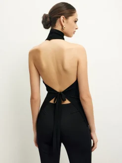 COMMENSE Tie Back Wrap Knit Halter Top* Sweater Vests|Sweaters & Cardigans