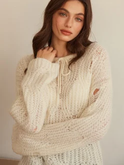 COMMENSE Tie Front Hollow Shift Sweater* Sweater Tops|Sweaters & Cardigans