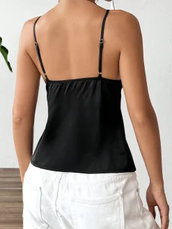 COMMENSE Tie Front Satin Cami Top* Tank Tops & Camis|Tops
