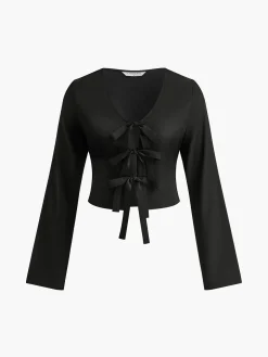 COMMENSE Tie Front Slim Shirt* Blouses & Shirts|Tops