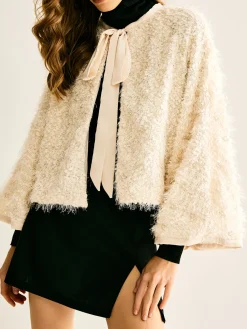 COMMENSE Tie Neck Fuzzy Blazer* Outerwear|Blazers