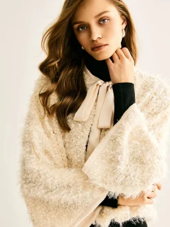 COMMENSE Tie Neck Fuzzy Blazer* Outerwear|Blazers