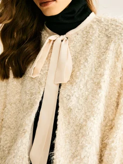 COMMENSE Tie Neck Fuzzy Blazer* Outerwear|Blazers
