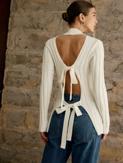 COMMENSE Tie Open Back Knit Top* Sweater Tops|Sweaters & Cardigans
